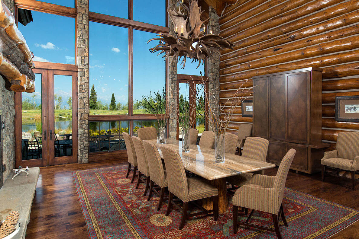 Dining room; stain and glaze woodwork and logs