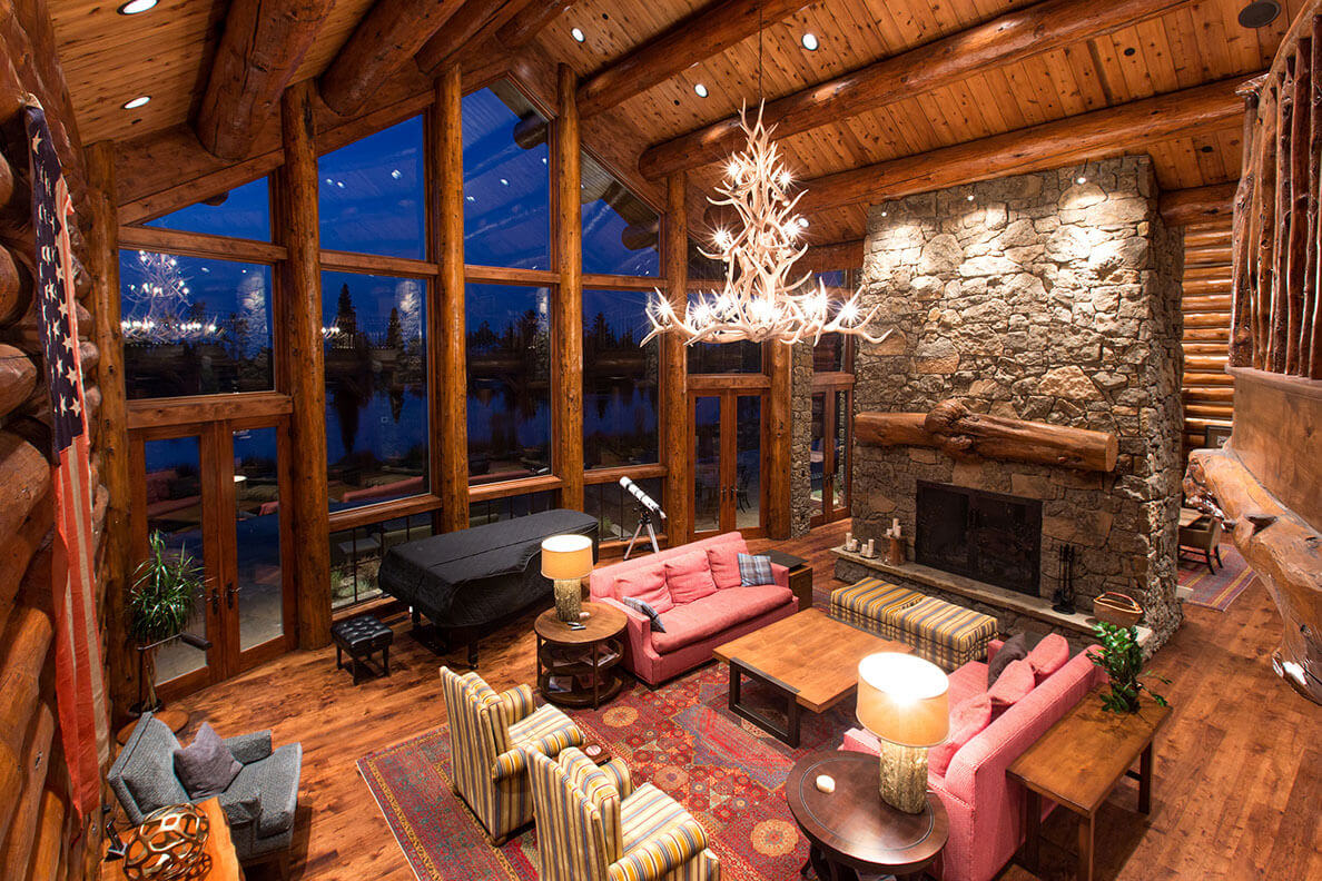 Stain and glaze on logs and trim; cedar ceilings antiqued glaze finish